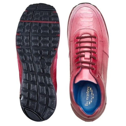 Men's Belvedere George Hand Painted Ostrich Leg Sneaker In Rose Pink