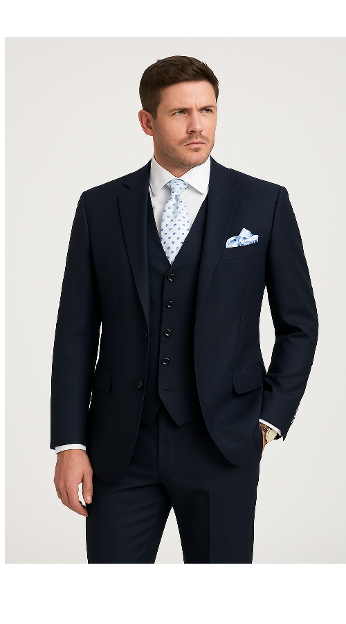 Mens Solid Navy Blue 3-Piece Suit - CYRUS RM116 by Rossi Man