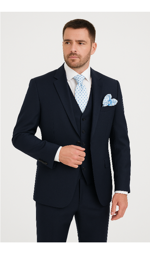 Mens Solid Navy Blue 3-Piece Suit - CYRUS RM116 by Rossi Man