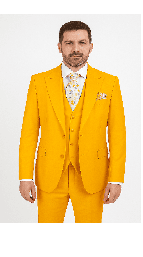 Rossi Man ELI RM103 â€“ Modern Fit 3-Piece Menâ€™s Suit in Bold Yellow