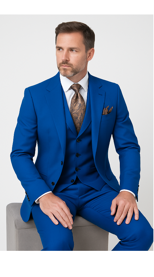 Royal Blue 3-Piece Suit - Rossi Man ELI RM110 Slim Fit Mens Formalwear