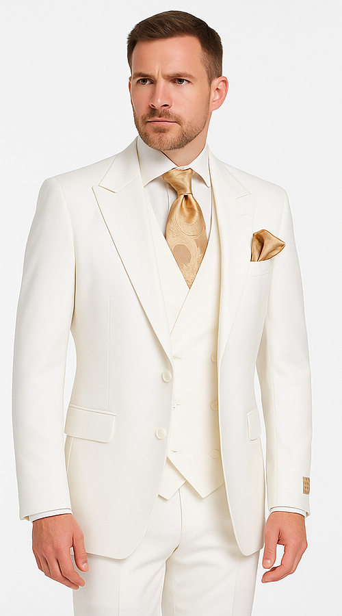 Tailored Mens Suit in Winter White - Rossi Man ELI RM202 Formal 3-Piece Set
