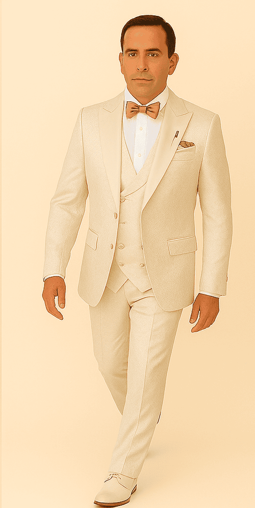 Rossi Man FORD RM1913 – Slim Fit 3-Piece Suit for Men in Off-White | Classic Style for Formal Occasions