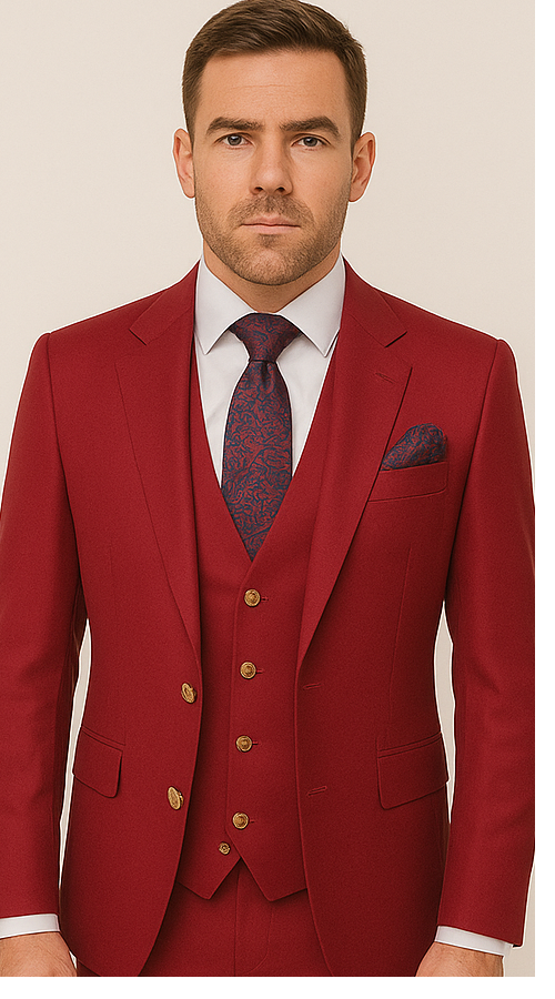 Rossi Man Bond Collection RM1777 â€“ Premium Red Slim Fit 3-Piece Suit for Men