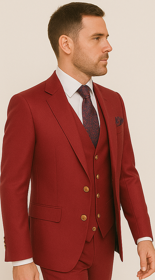 Rossi Man Bond Collection RM1777 â€“ Premium Red Slim Fit 3-Piece Suit for Men