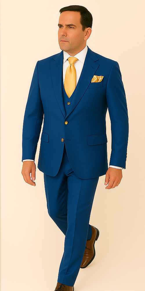 Rossi Man BOND RM1780 Slim Fit 3-Piece Suit â€“ Modern Royal Blue Suit for Men