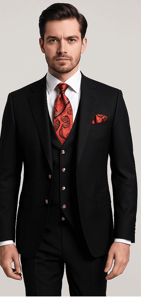 Men’s Modern Formal Suit – Rossi Man Max 3-Piece Slim Fit in Solid Black | RM1101