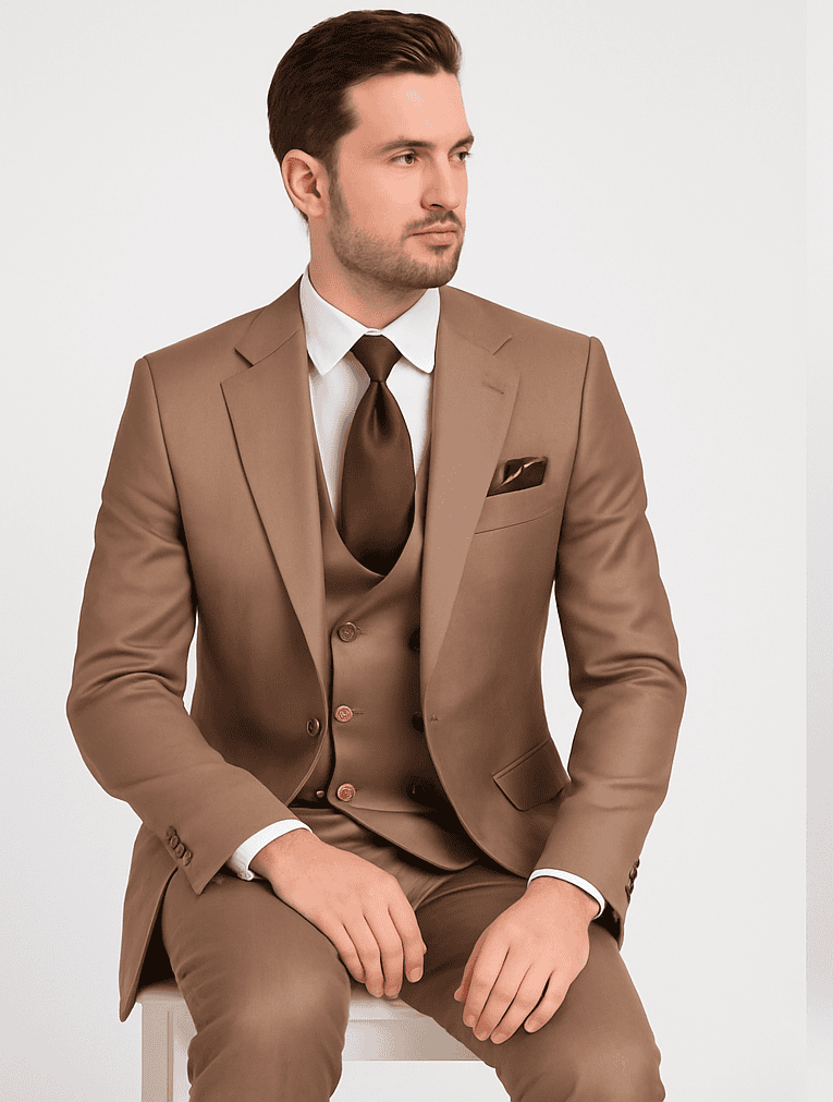 Mens Modern Formal Suit - Rossi Man Max Slim Fit 3-Piece in Solid Mocha | RM1172