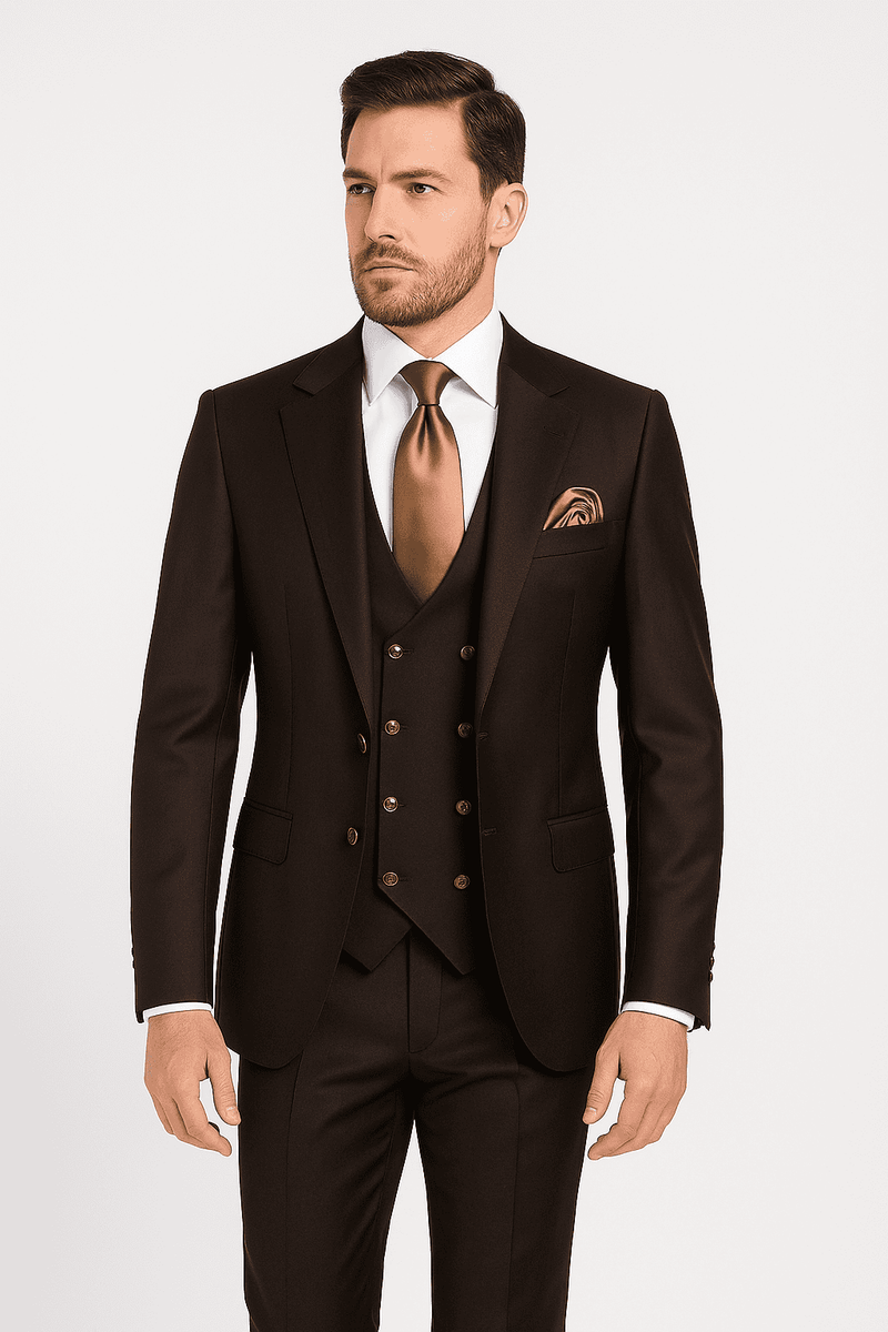 Chocolate Brown Slim Fit Suit â€“ Rossi Man Max 3-Piece Formal Set