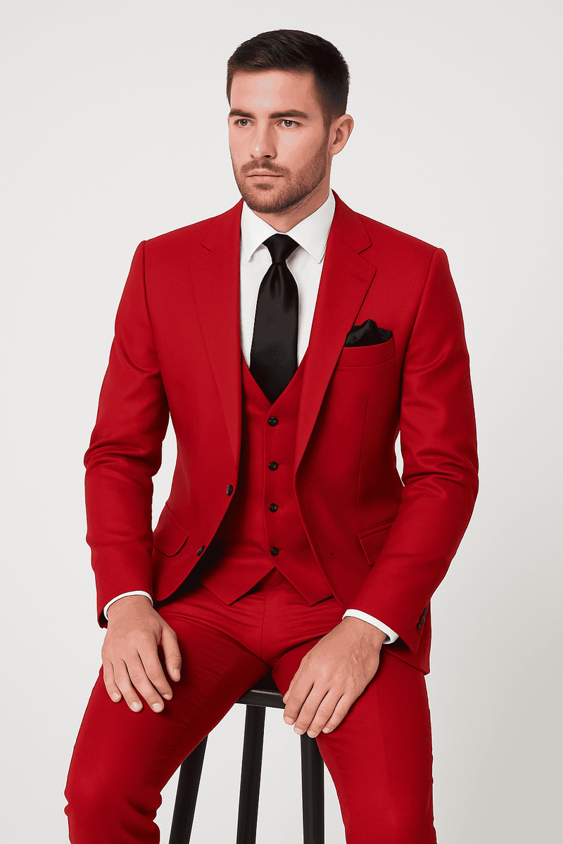 Rossi Man Max Slim Fit Formal Suit â€“ 3-Piece Set in Bold Solid Red | RM1191