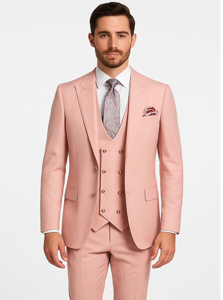 Rossi Man MAX RM1203 Slim Fit 3-Piece Suit â€“ Stylish Solid Pink Formalwear for Men