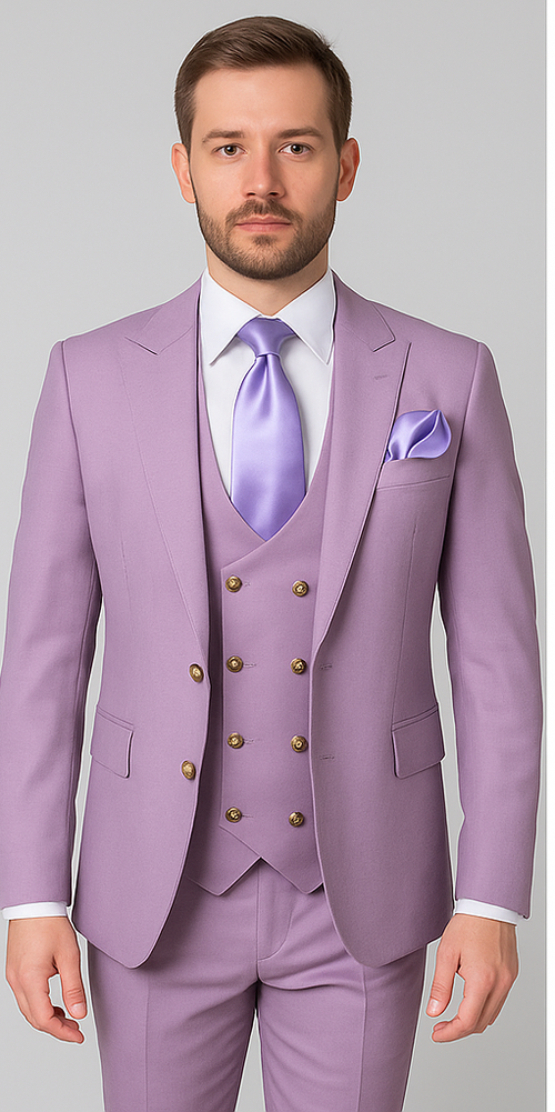 Rossi Man MAX RM1378 Slim Fit 3-Piece Suit â€“ Sophisticated Solid Lavender Suit for Men