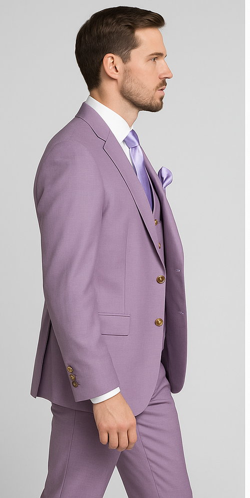 Rossi Man MAX RM1378 Slim Fit 3-Piece Suit â€“ Sophisticated Solid Lavender Suit for Men
