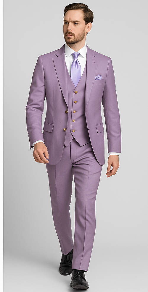 Rossi Man MAX RM1378 Slim Fit 3-Piece Suit â€“ Sophisticated Solid Lavender Suit for Men