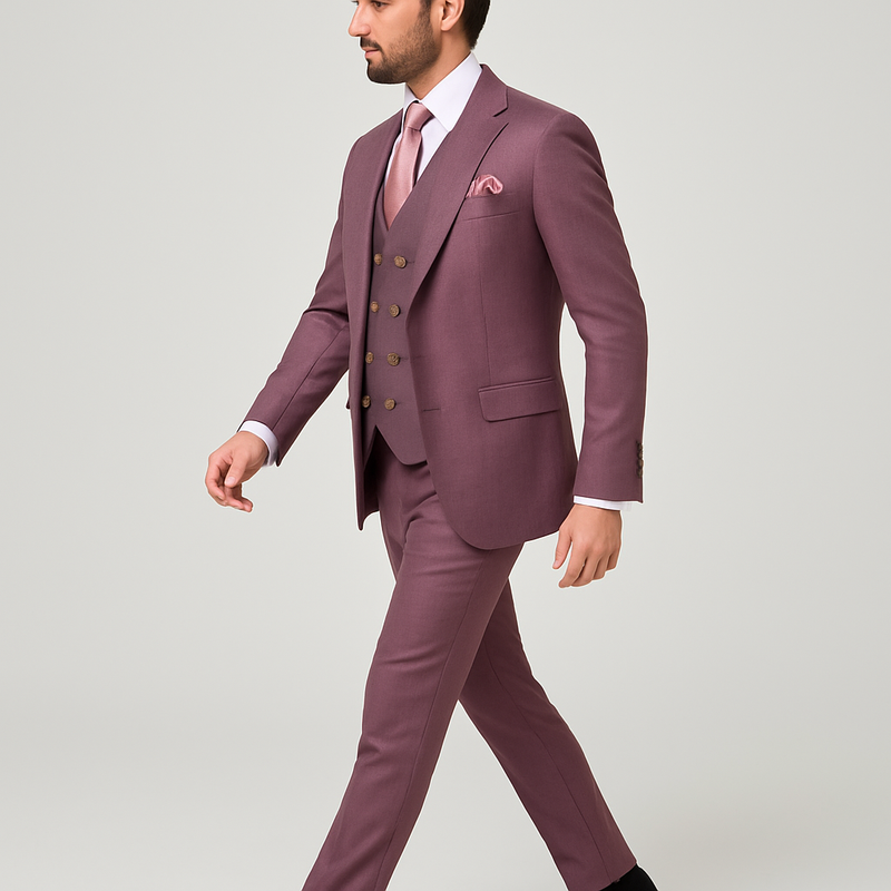 Rossi Man MAX RM1381 Slim Fit 3-Piece Suit â€“ Modern Tailored Solid Raspberry Suit for Men