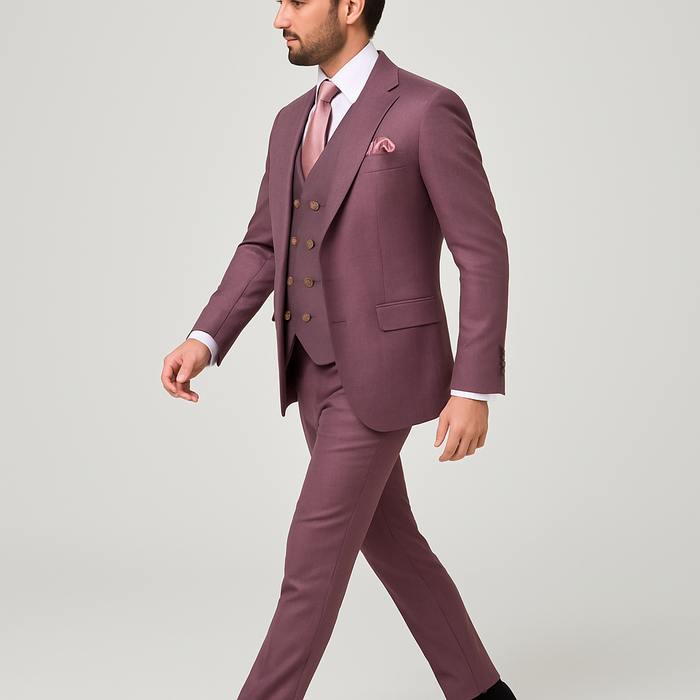 Rossi Man MAX RM1381 Slim Fit 3-Piece Suit â€“ Modern Tailored Solid Raspberry Suit for Men
