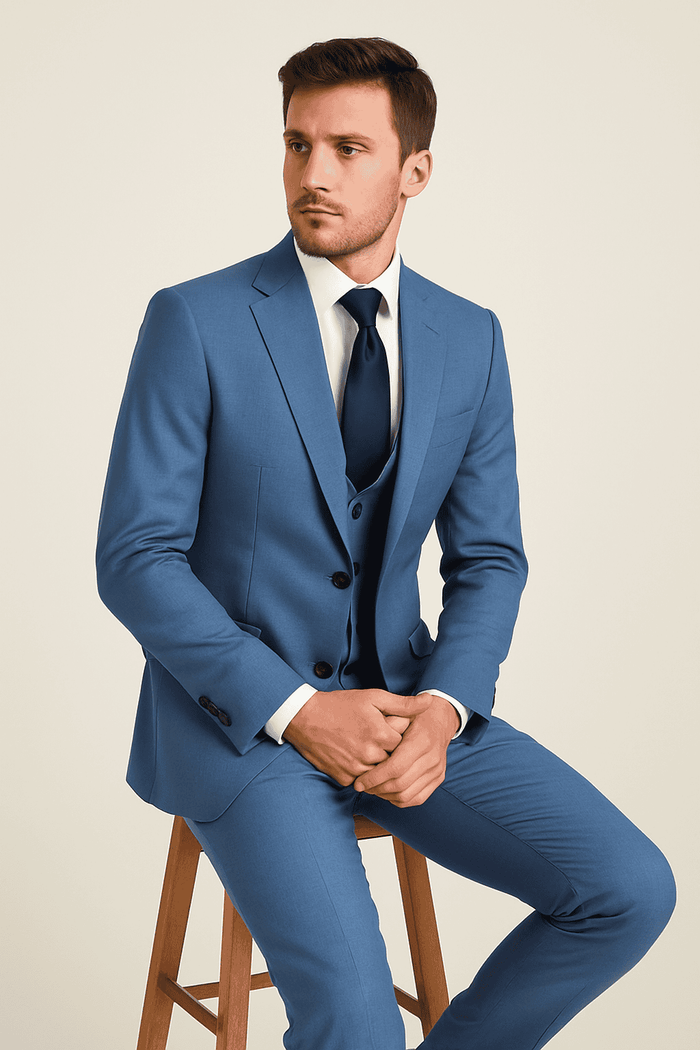 Rossi Man MAX RM1387 Slim Fit 3-Piece Suit â€“ Stylish Solid Blue Formalwear for Men