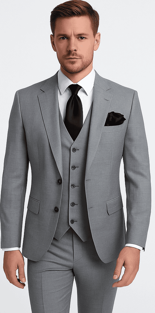 Rossi Man MAX RM1389 Slim Fit 3-Piece Suit – Elegant Solid Grey Formalwear for Men