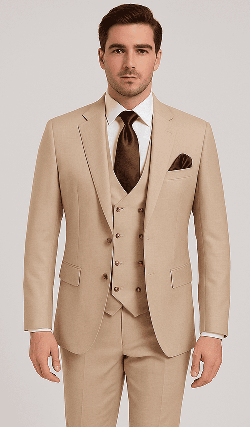 Rossi Man Max RM1391 – Slim Fit 3-Piece Men’s Suit in Solid Beige