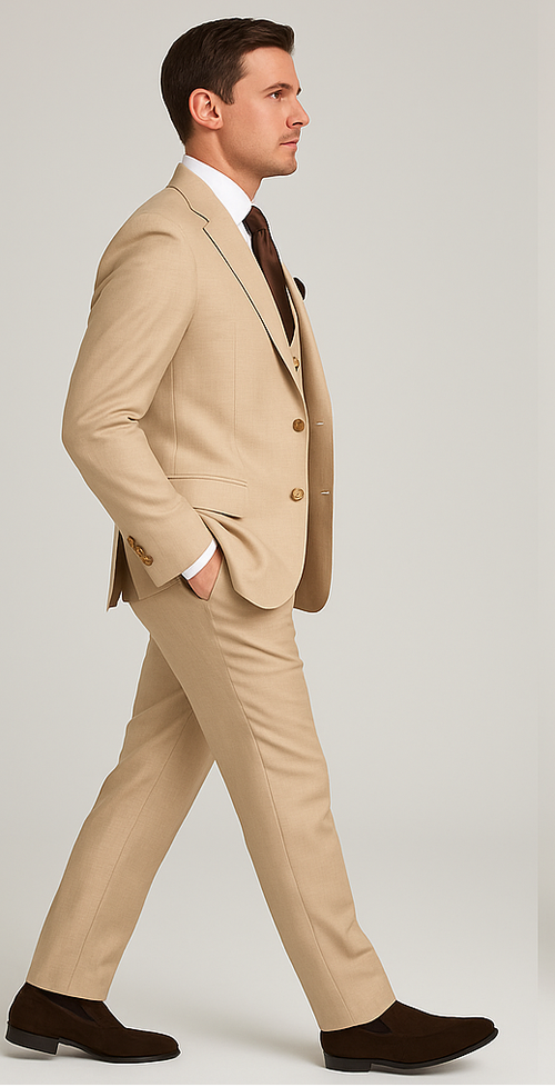 Rossi Man Max RM1391 – Slim Fit 3-Piece Men’s Suit in Solid Beige