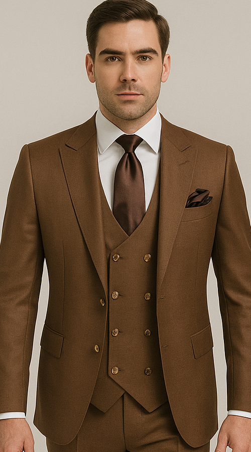 Rossi Man Max RM1392 - Slim Fit 3-Piece Mens Suit in Solid Brown
