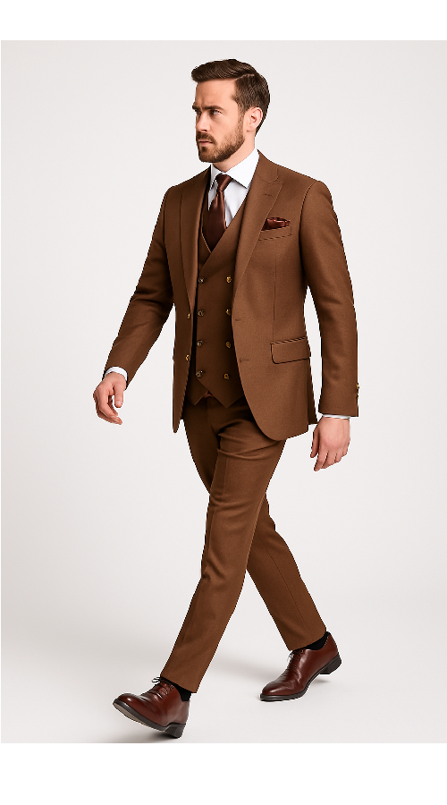 Rossi Man Max RM1392 - Slim Fit 3-Piece Mens Suit in Solid Brown