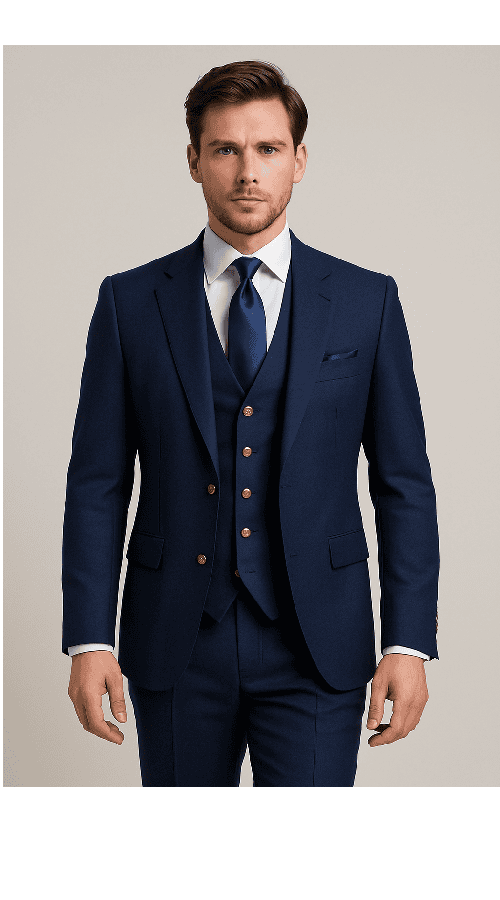 Modern 3-Piece Suit for Men â€“ Rossi Man Max Tailored Slim Fit in Solid Navy | RM1393