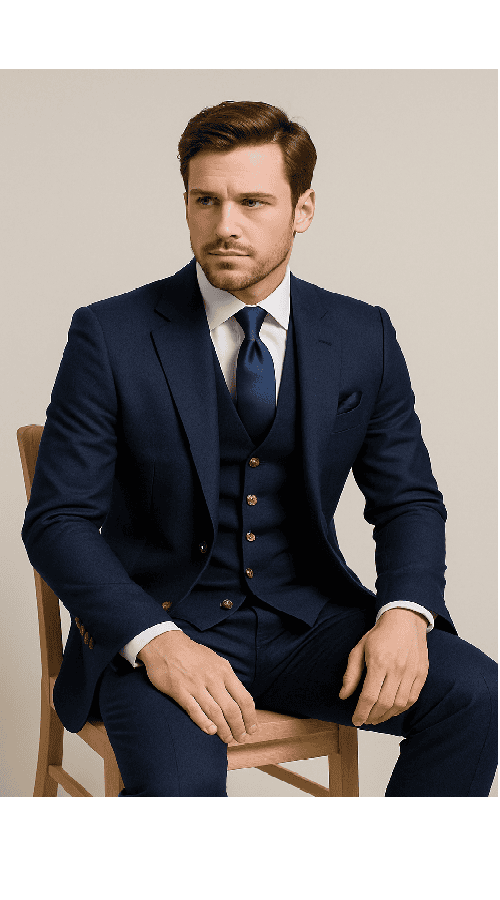 Modern 3-Piece Suit for Men â€“ Rossi Man Max Tailored Slim Fit in Solid Navy | RM1393