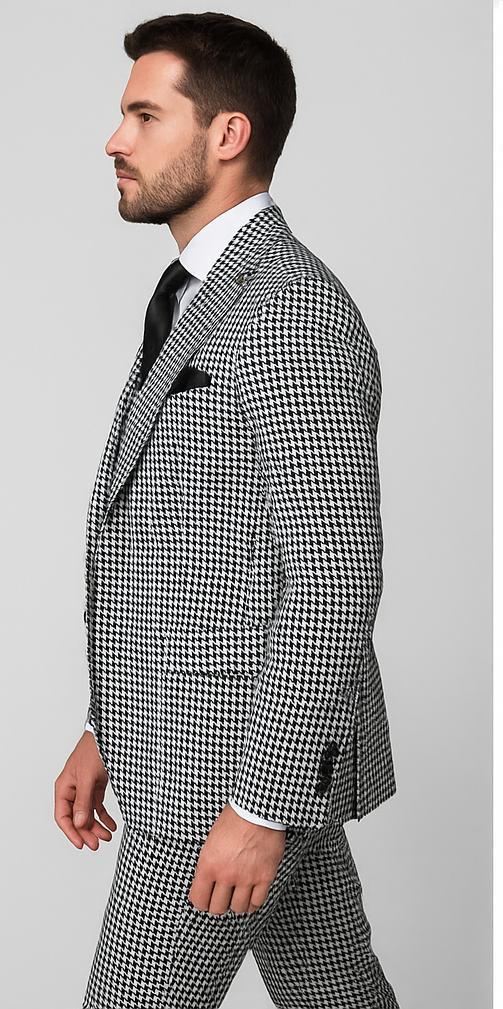 Rossi Man MAX RM1710 Slim Fit 3-Piece Suit â€“ Modern Black and White Suit for Men