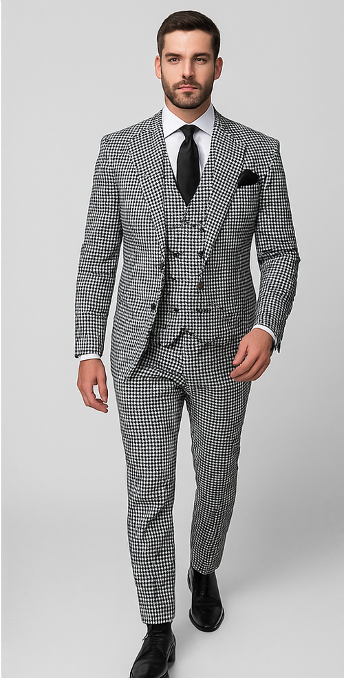 Rossi Man MAX RM1710 Slim Fit 3-Piece Suit – Modern Black and White Suit for Men