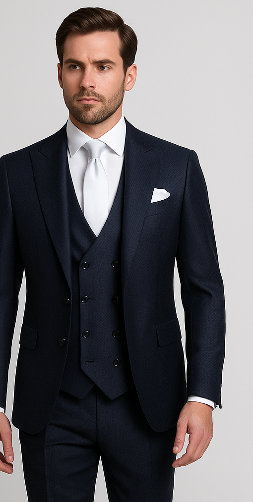 Rossi Man MAX RM1711 Slim Fit 3-Piece Suit â€“ Stylish Navy Formalwear for Men