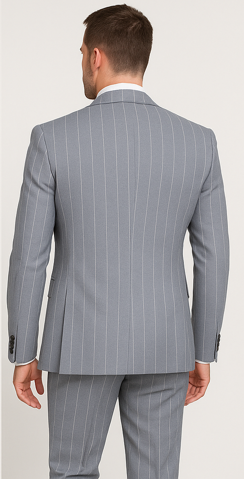 Rossi Man MAX RM1726 Slim Fit 3-Piece Suit – Elegant Grey Pinstripe Formal Suit for Men