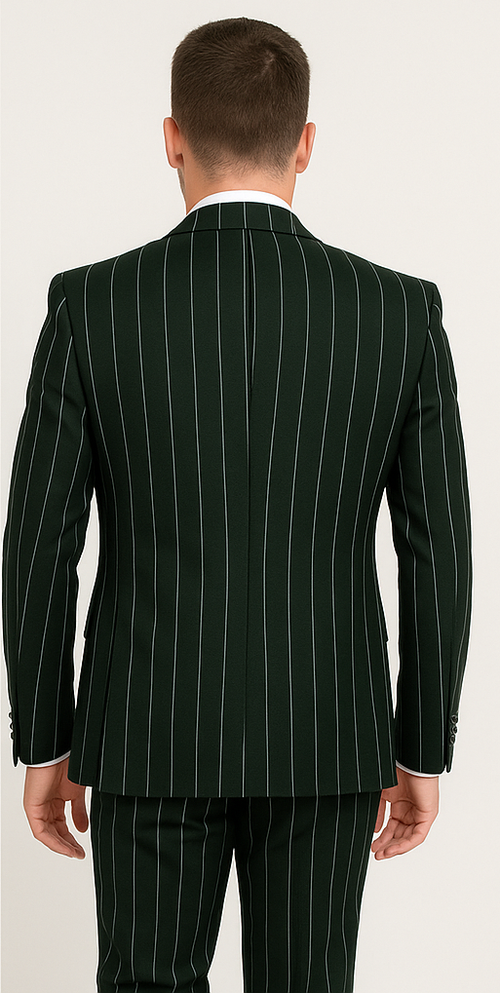 Rossi Man MAX RM1727 Slim Fit 3-Piece Suit – Stylish Tailored Green Pinstripe Suit for Men