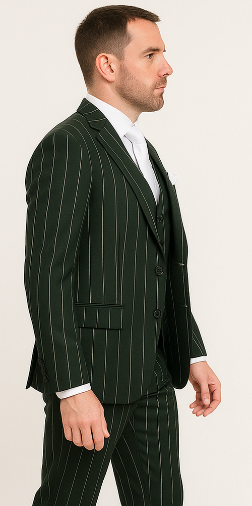 Rossi Man MAX RM1727 Slim Fit 3-Piece Suit – Stylish Tailored Green Pinstripe Suit for Men