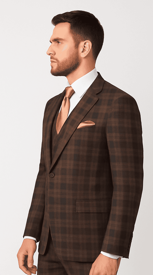 Rossi Man MAX RM1735 Slim Fit 3-Piece Brown Suit â€“ Modern Formalwear for Men