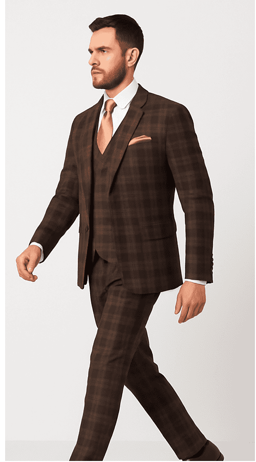 Rossi Man MAX RM1735 Slim Fit 3-Piece Brown Suit – Modern Formalwear for Men