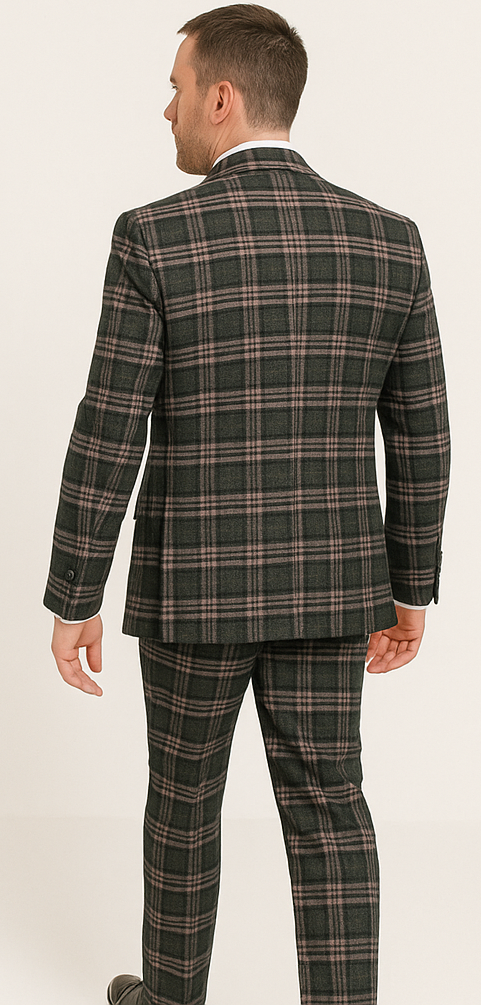 Rossi Man MAX RM1739 Slim Fit 3-Piece Suit â€“ Stylish Black and Pink Tailored Suit for Men