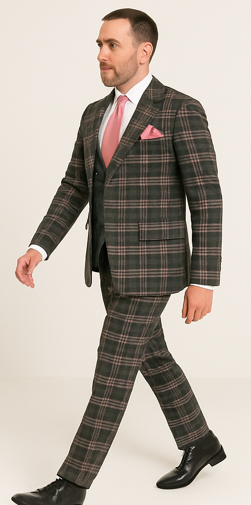 Rossi Man MAX RM1739 Slim Fit 3-Piece Suit â€“ Stylish Black and Pink Tailored Suit for Men