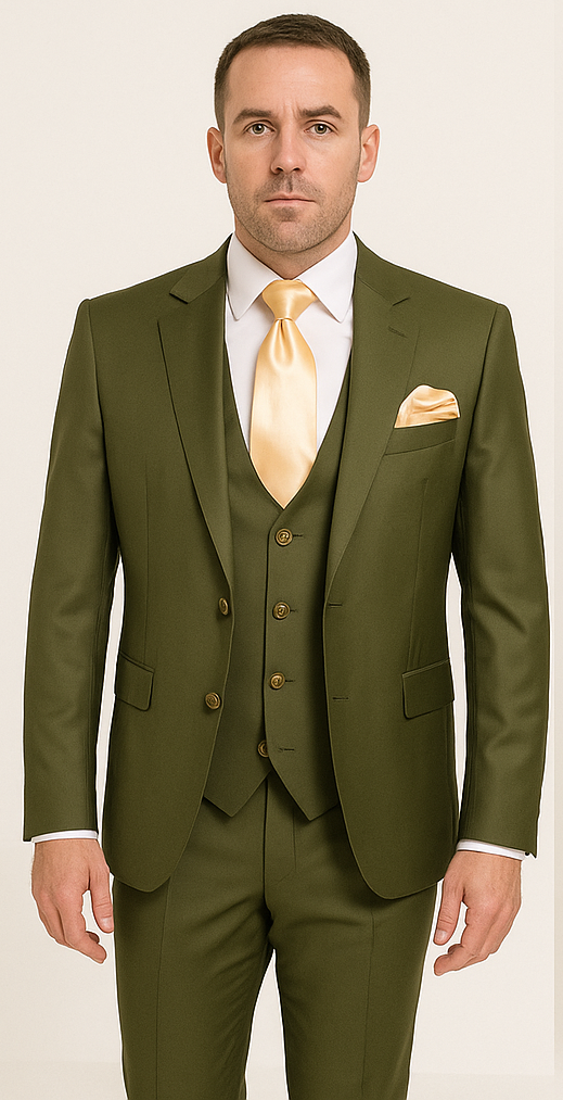 Rossi Man MAX RM1775 Slim Fit 3-Piece Suit â€“ Sophisticated Tailored Olive Green Suit for Men