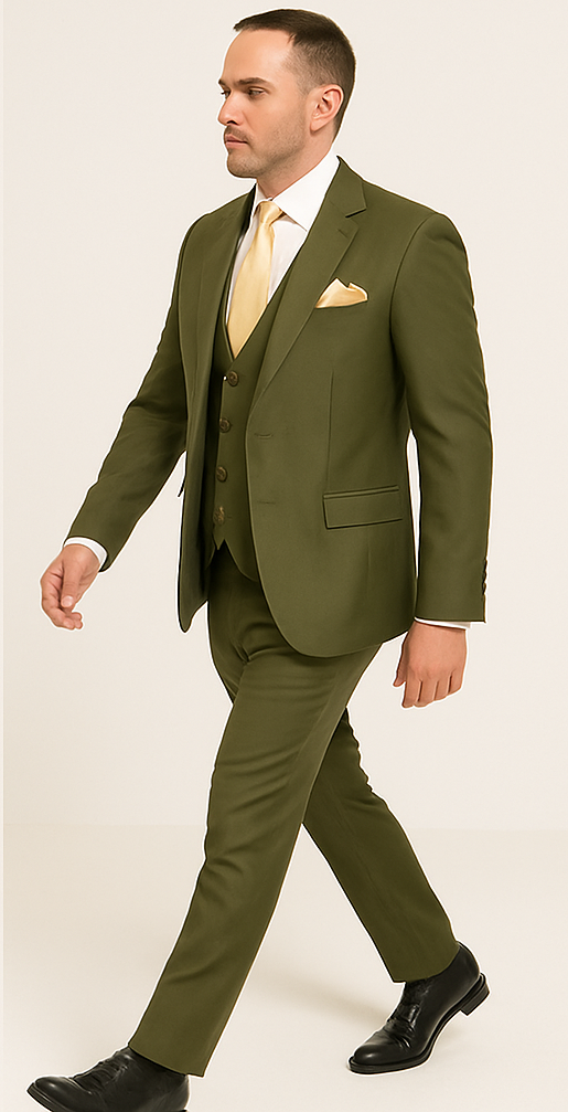 Rossi Man MAX RM1775 Slim Fit 3-Piece Suit â€“ Sophisticated Tailored Olive Green Suit for Men