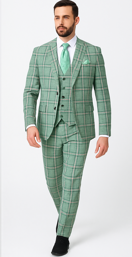 Rossi Man MAX RM1825 Slim Fit 3-Piece Mint Green Suit â€“ Modern Formalwear for Men