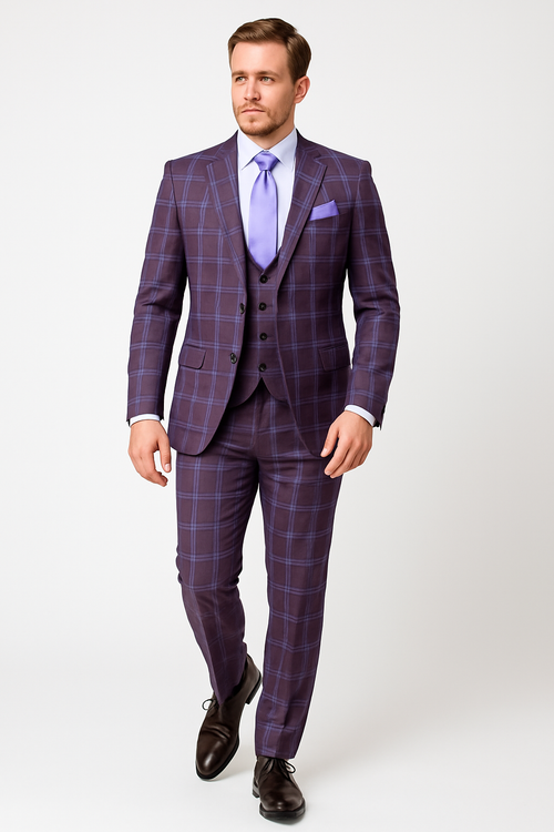 Rossi Man MAX RM1834 Slim Fit 3-Piece Suit â€“ Elegant Purple Formalwear for Men