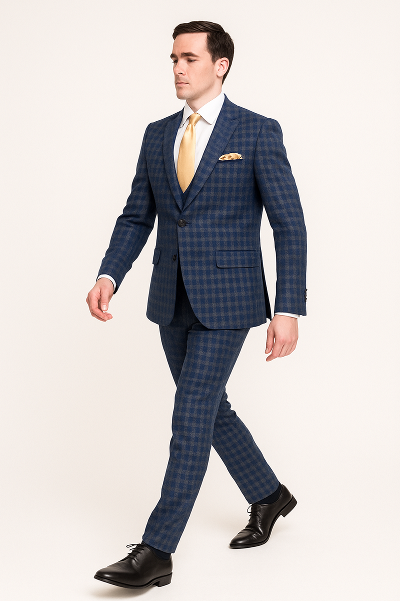 Rossi Man MAX RM1835 Slim Fit 3-Piece Suit â€“ Modern Tailored Blue Suit for Men