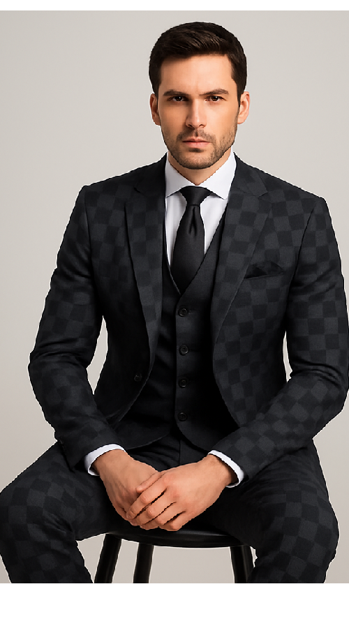 Rossi Man Max RM1837 - Mens Slim Fit Tailored 3-Piece Suit in Black