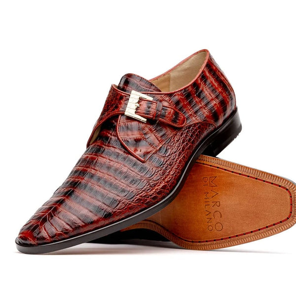 Marco Di Milano Rovigo Men's Shoes Cognac Exotic Crocodile Skin Single Monk-strap Loafers