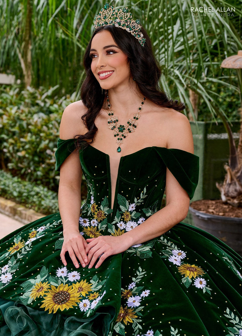 Rachel Allan RQ5005 Floral Velvet Quinceanera Dress