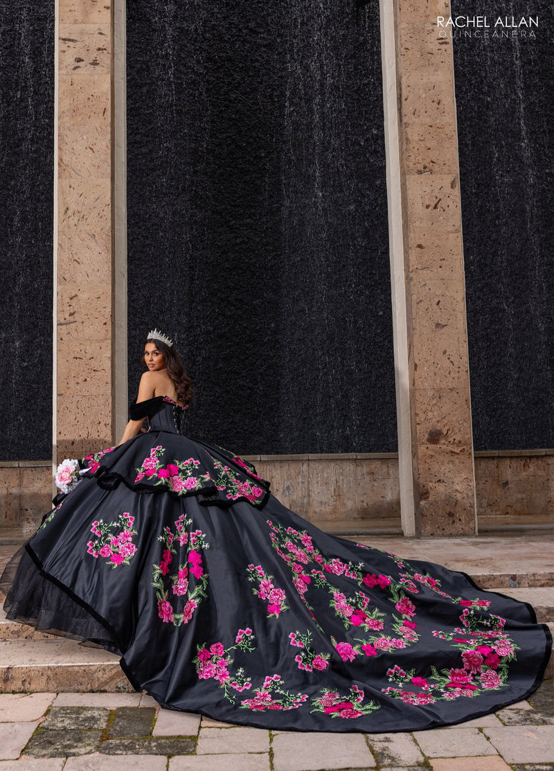 Floral Embroidery Quinceañera Dress with Detachable Corset Overlay by Rachel Allan RQ5016