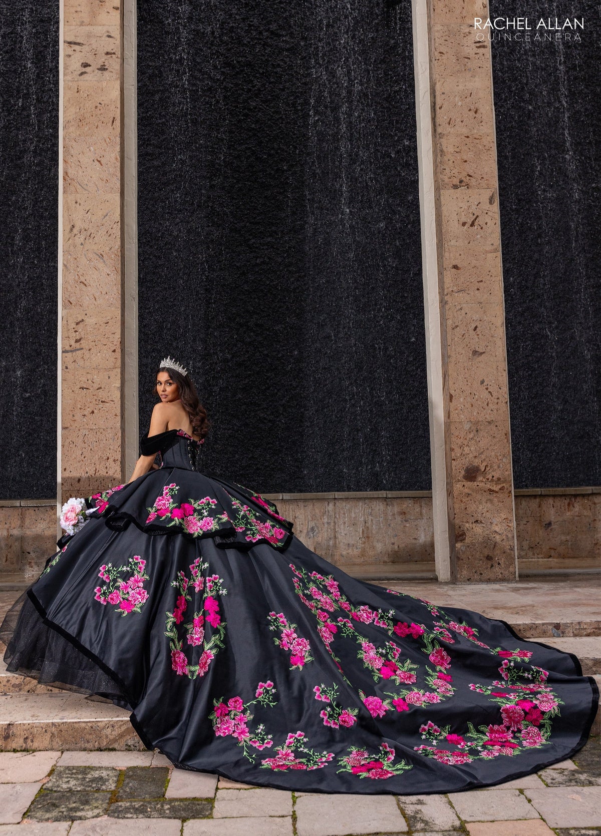Floral Embroidery Quinceañera Dress with Detachable Corset Overlay by Rachel Allan RQ5016