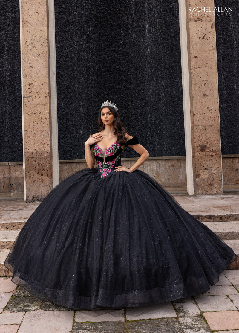 Floral Embroidery Quinceañera Dress with Detachable Corset Overlay by Rachel Allan RQ5016