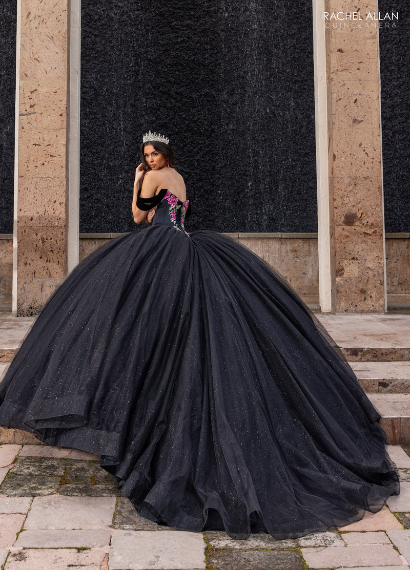 Floral Embroidery Quinceañera Dress with Detachable Corset Overlay by Rachel Allan RQ5016